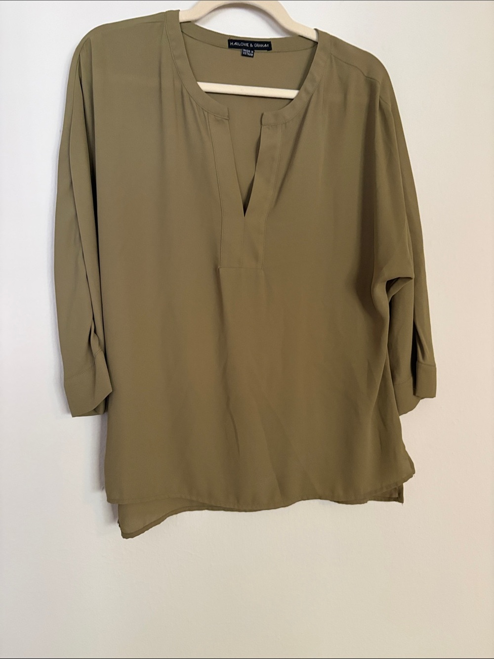 Harlowe & Graham Olive Split-Neck Blouse